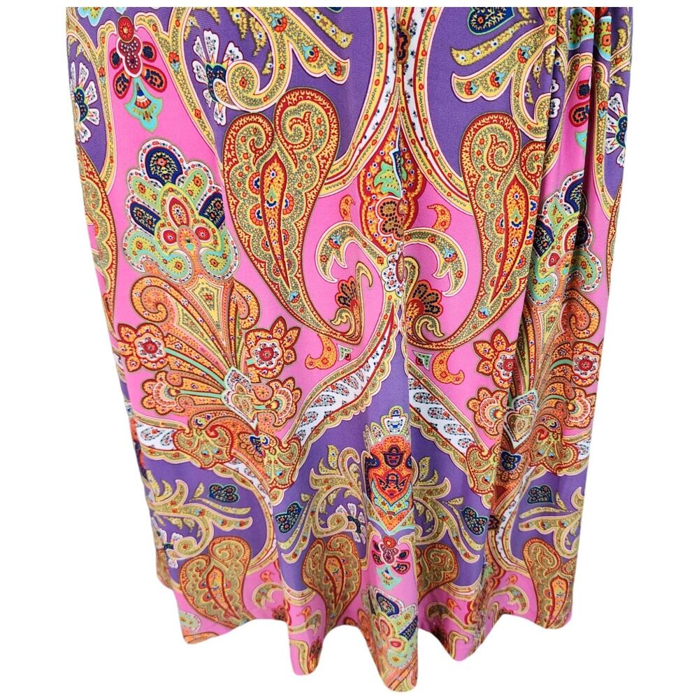 Lauren Ralph Lauren Dress Women’s Large Pink Purple Paisley Faux Wrap Stretch - Picture 7 of 16